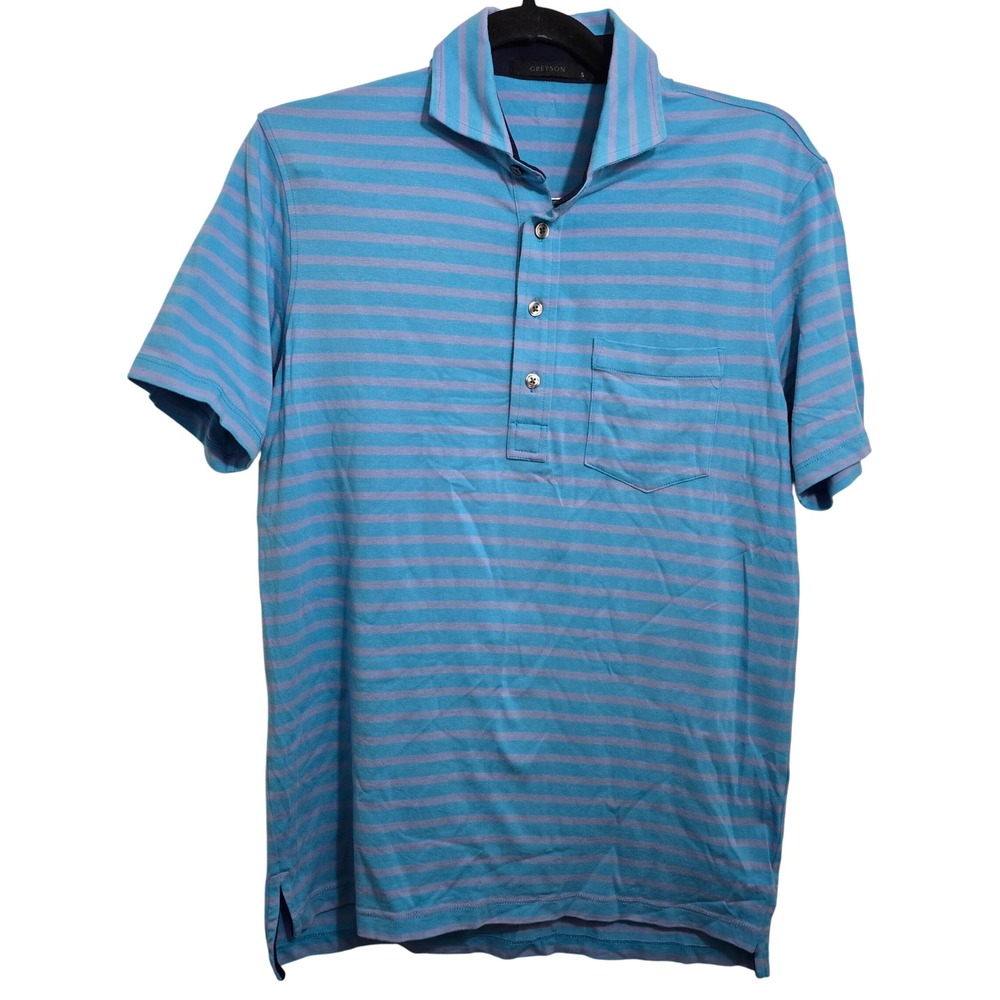 Greyson Mens Striped Short Sleeve Polo Shirt‎ Blue Purple Golf Top Small